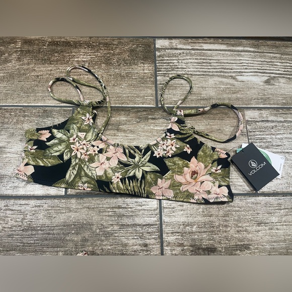 🌴🖤🏖️Volcom Girls' Swimsuit Two Piece Bikini Set Kids Sz 16 Tropical Print🌴🖤 - Picture 10 of 15